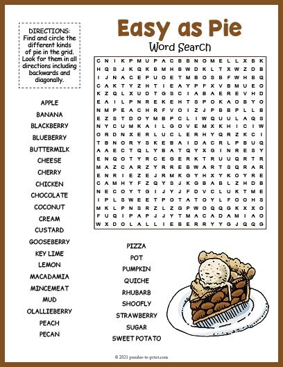 Word Hike Creamy dessert pie answers .